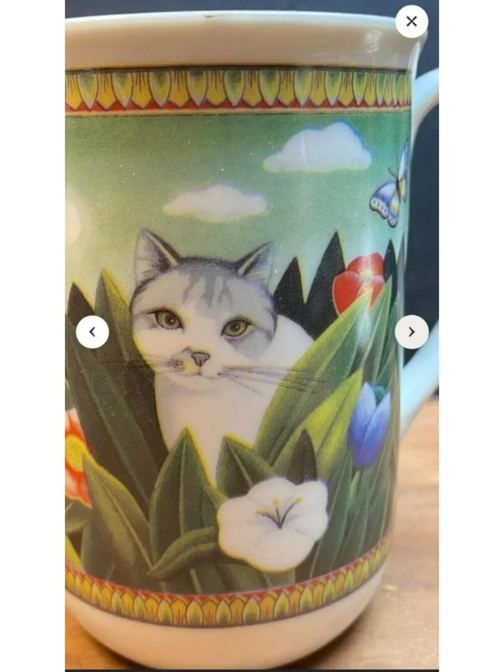 Russ Berrie‎ Four Seasons Cat & Butterfly Mug Made In Korea